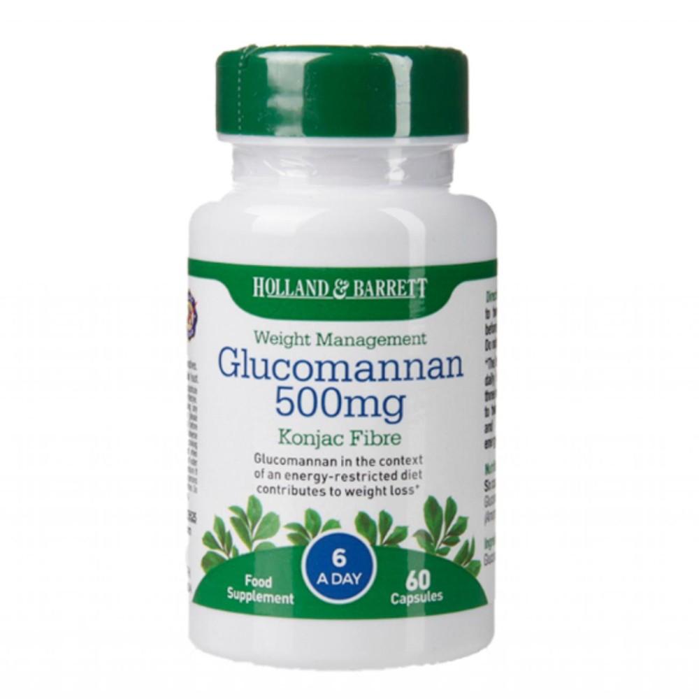Holland & Barrett Glucomannan 500mg – Weight Management with Konjac Fibre | Vegan-Friendly Food Supplement | 60 Capsules