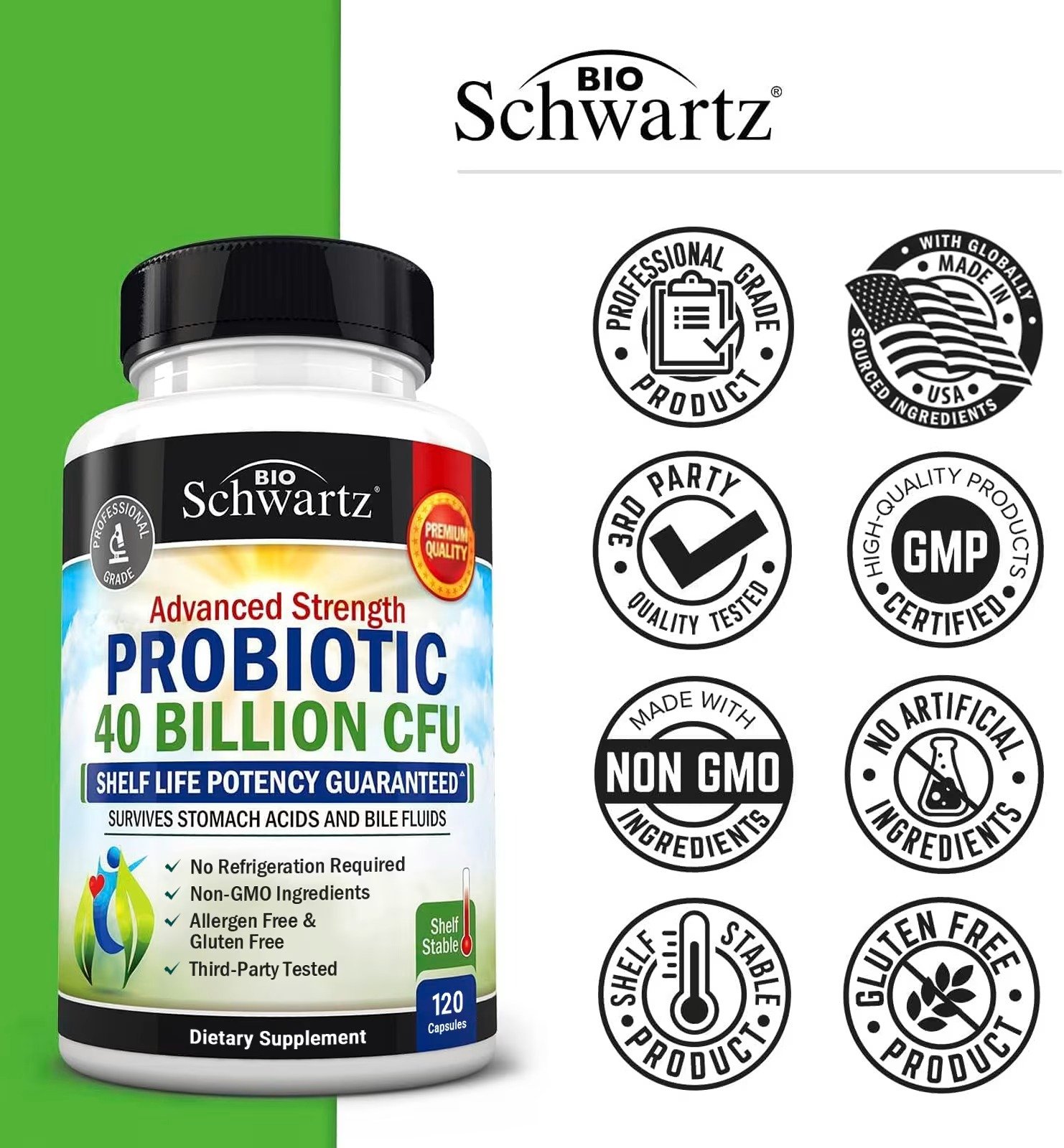 BioSchwartz Advanced Strength Probiotic 40 Billion 120 Capsules thumbnail 2