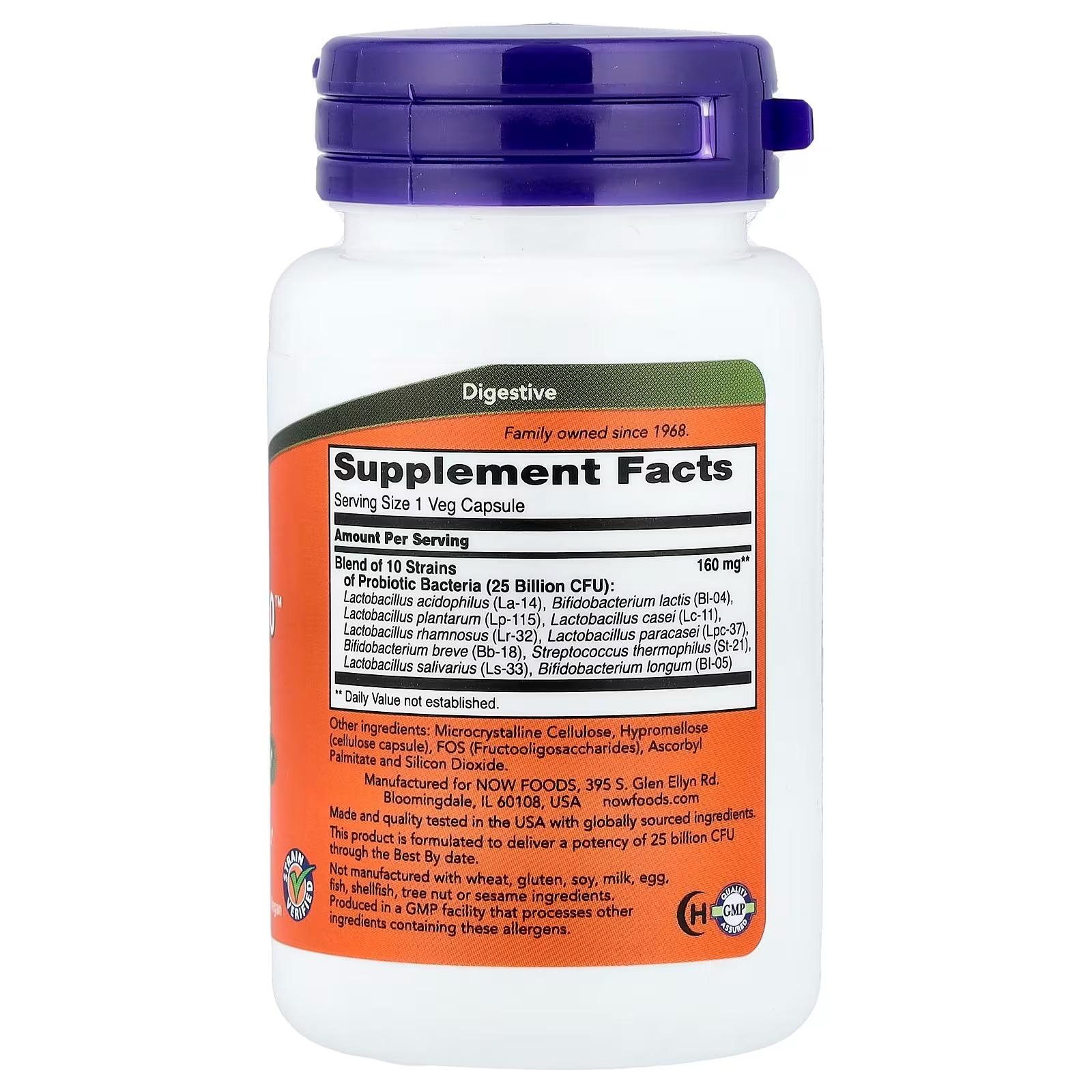 NOW Foods Probiotic-10™ 25 Billion 10 Probiotic Strains Healthy Intestinal Flora 50 Veg Capsules thumbnail 2
