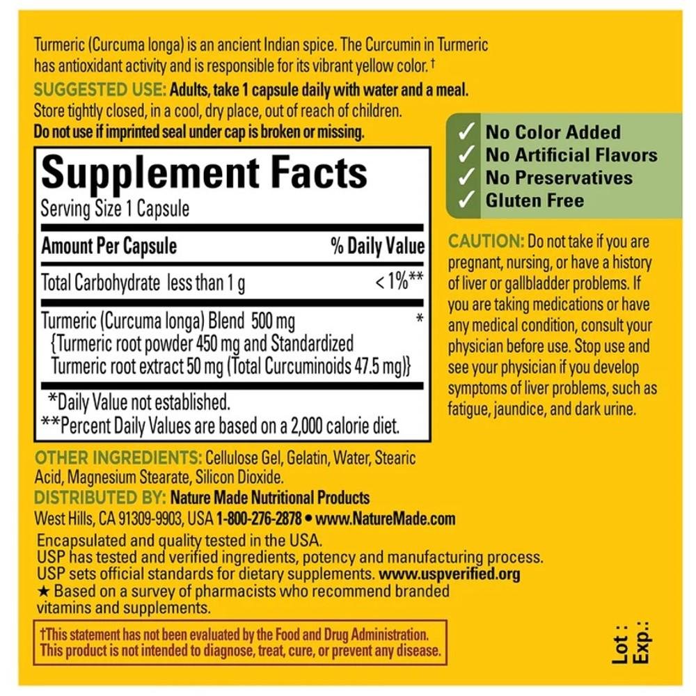 Nature Made Turmeric Curcumin 500 Mg - Antioxidant Herbal Support, 120 Capsules thumbnail 2