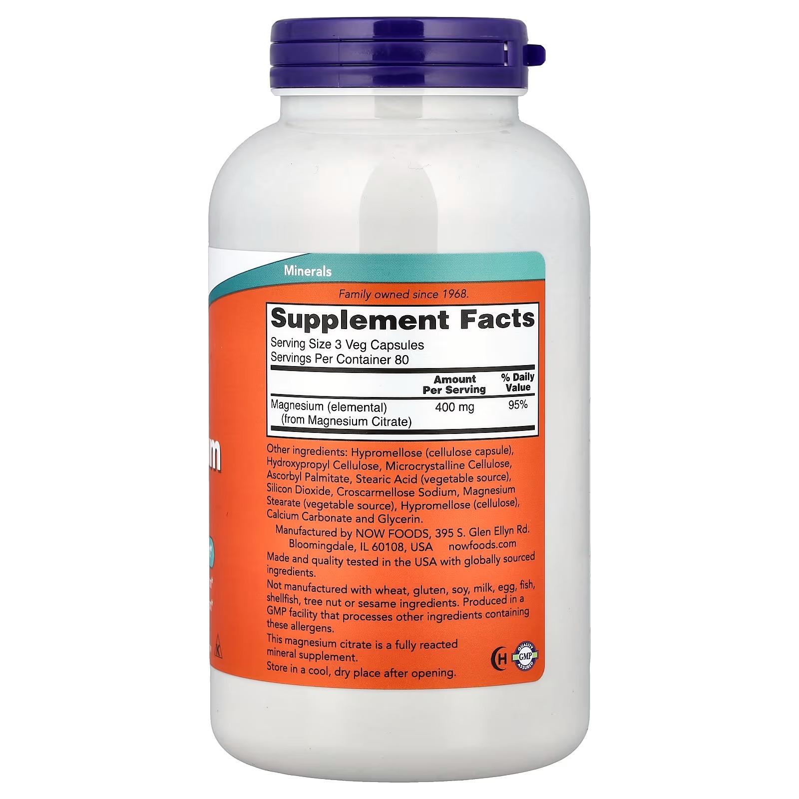 NOW Foods Magnesium Citrate Nervous System Support 240 Veg Capsules thumbnail 2