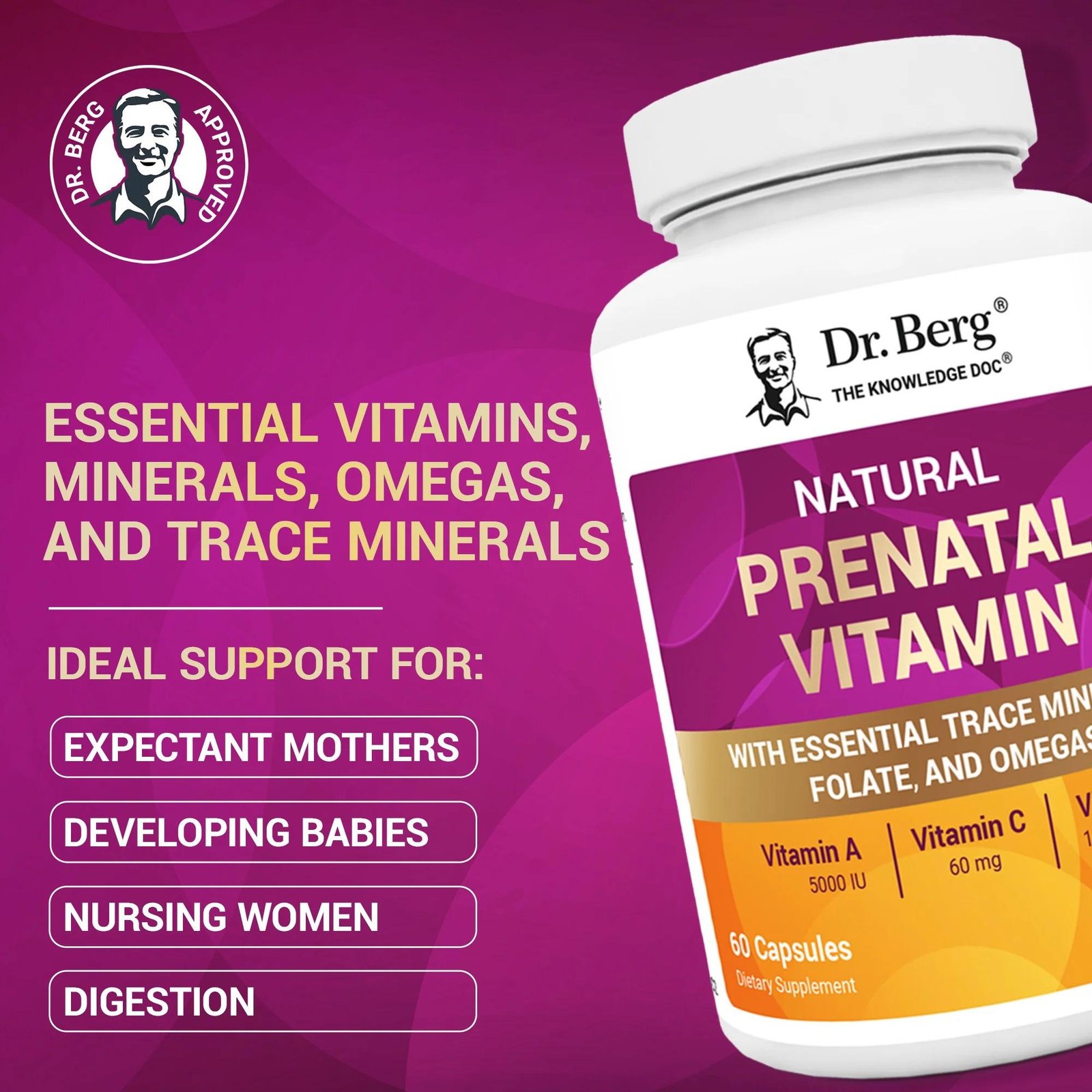 Dr Berg Natural Prenatal Vitamin with Folate and Omegas – 60 Capsules thumbnail 5