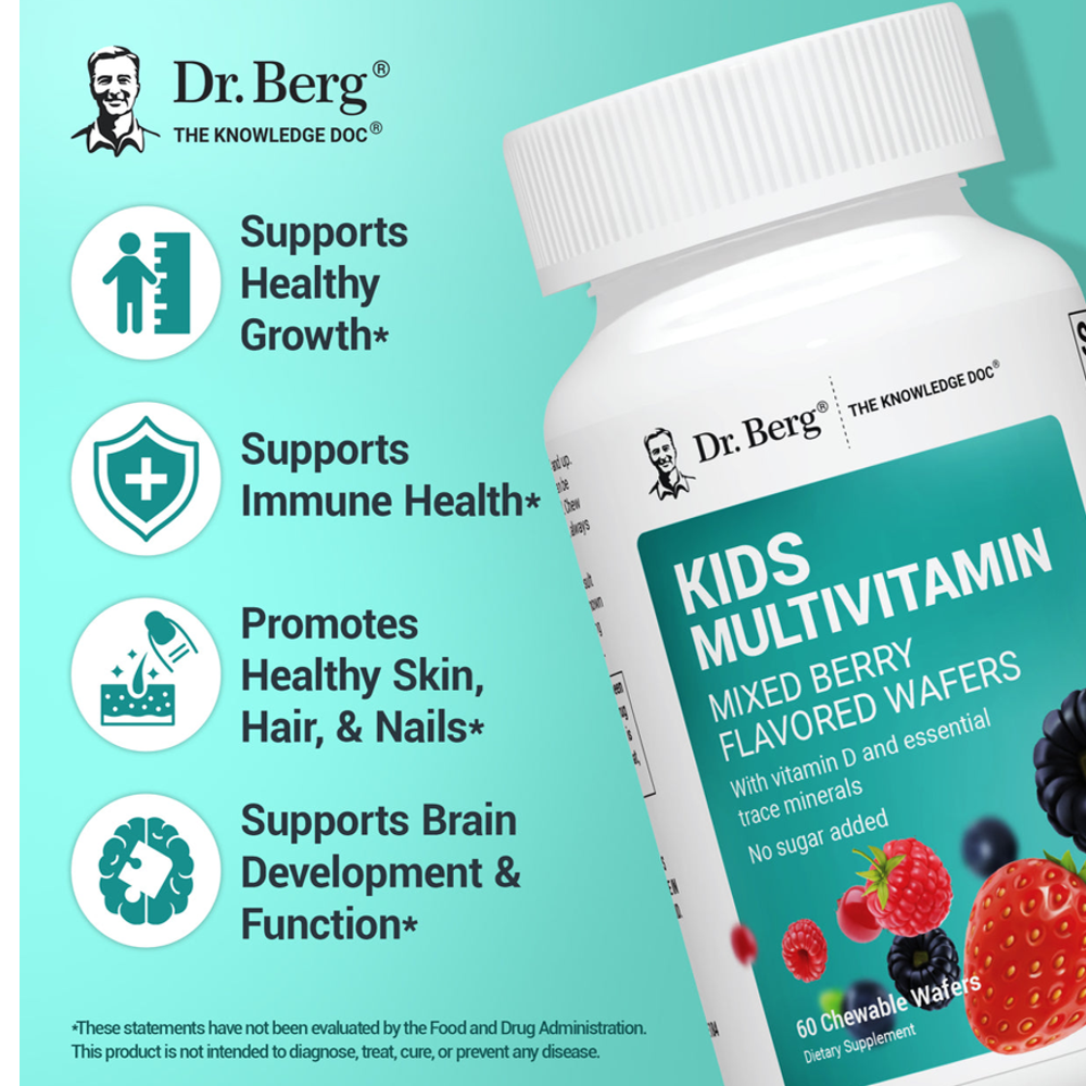 Dr Berg Kids Multivitamin No Sugar Added – Mixed Berry Chewable Vitamin – 60 Wafers thumbnail 3