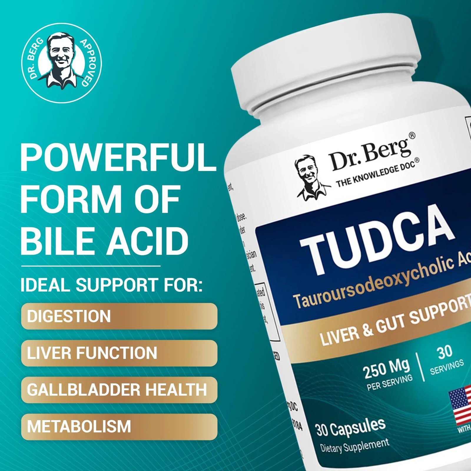Dr Berg Tudca – 250 Mg of Tauroursodeoxycholic Acid | Liver Gut Support – 30 Capsules thumbnail 6