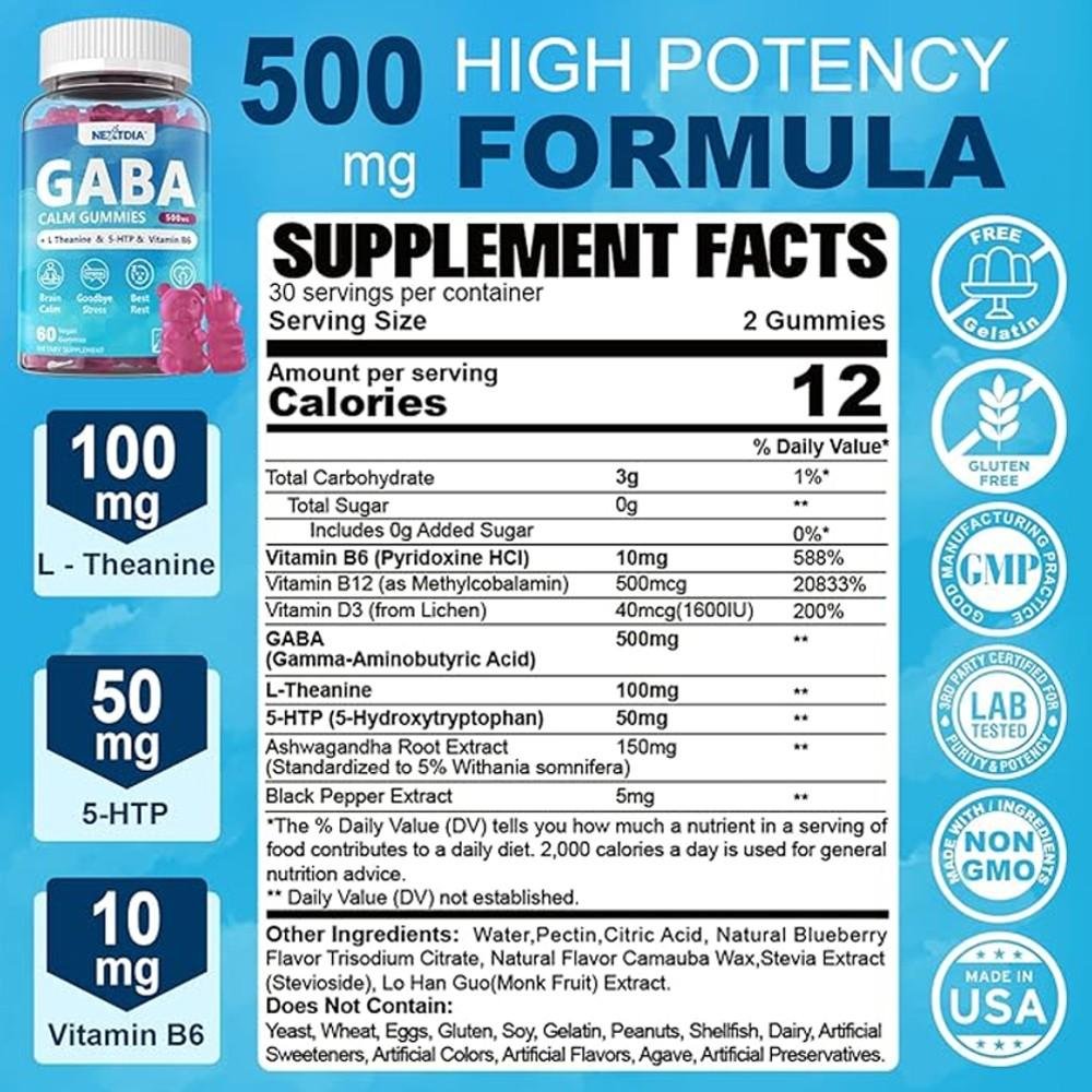 Nextdia GABA Calm Gummies - L-Theanine, 5-HTP & Vitamin B6 thumbnail 2