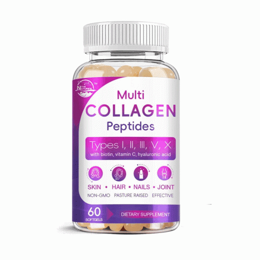 Multi Collagen Peptides+ – 5 Types with Biotin & Hyaluronic Acid | 60 Softgels