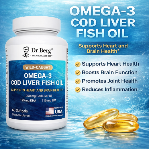 Dr Berg Omega Pure Cod Liver Oil for Heart and Brain 1250mg