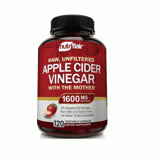 Nutri Flair Pure Apple Cider Vinegar | 1600mg per Serving | with The Mother | 120 Vegan Capsules | Non-Gmo & Gluten-Free