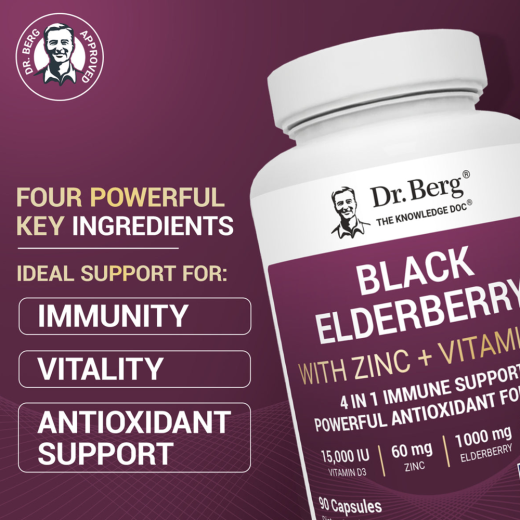 Dr Berg Black Elderberry with Vitamin D3 & Zinc | Immune Support – 90 Capsules