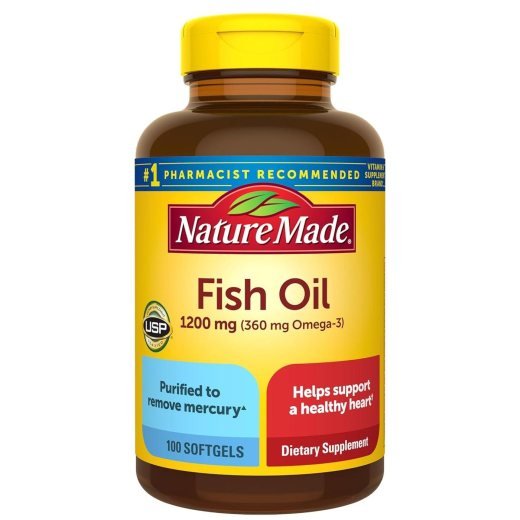 Nature Made Fish Oil 1200mg (360mg Omega-3) - Heart Health Support, 100 Softgels