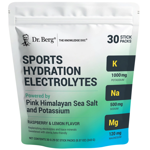 Dr Berg Sports Hydration Electrolytes with Pink Himalayan Sea Salt – Raspberry Lemon – 30 Servings