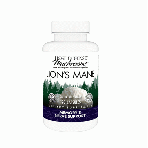 Host Defense Lion's Mane | Organic Mushroom Mycelium | Memory & Nerve Support | 120 Vegan Capsules | Dietary Supplement