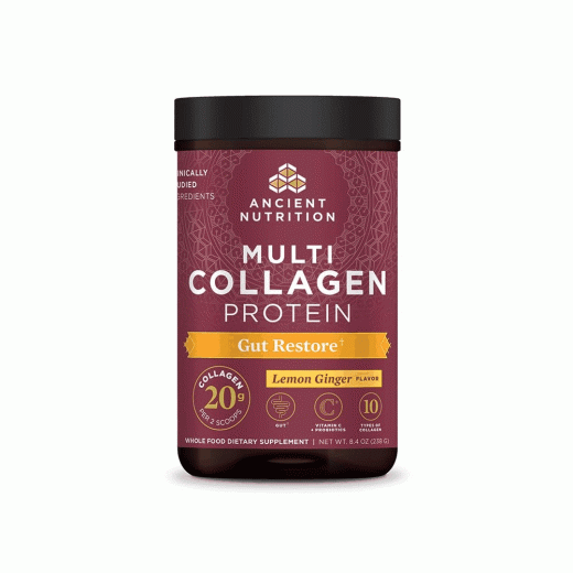 Ancient Nutrition Multi Collagen Protein | Gut Restore | Lemon Ginger Flavor | Whole Food Dietary Supplement
