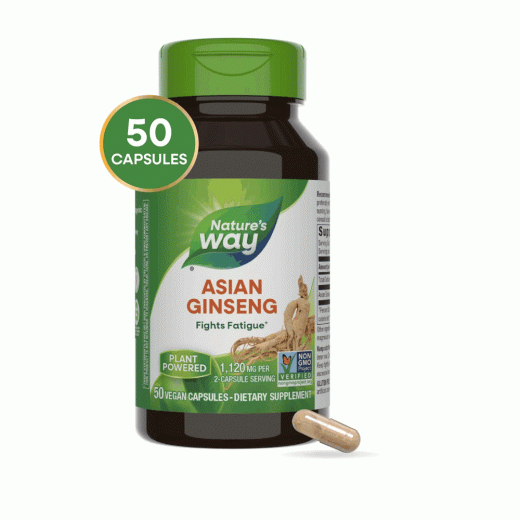 Nature’s Way Asian Ginseng | Energy & Stamina Support | 1120mg | 50 Vegan Capsules