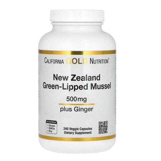 California Gold Nutrition New Zealand Green-Lipped Mussel with Ginger Extract 500 Mg 240 Veggie Capsules