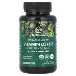 PlantFusion Organic Vegan Vitamin D3+ K2, 5,000 IU 50 mg 60 Capsules