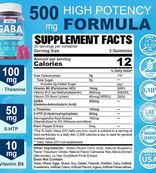 Nextdia GABA Calm Gummies - L-Theanine, 5-HTP & Vitamin B6
