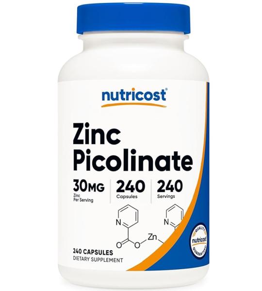 Nutricost Zinc Picolinate 30mg - 240 Capsules, Immune & Skin Support