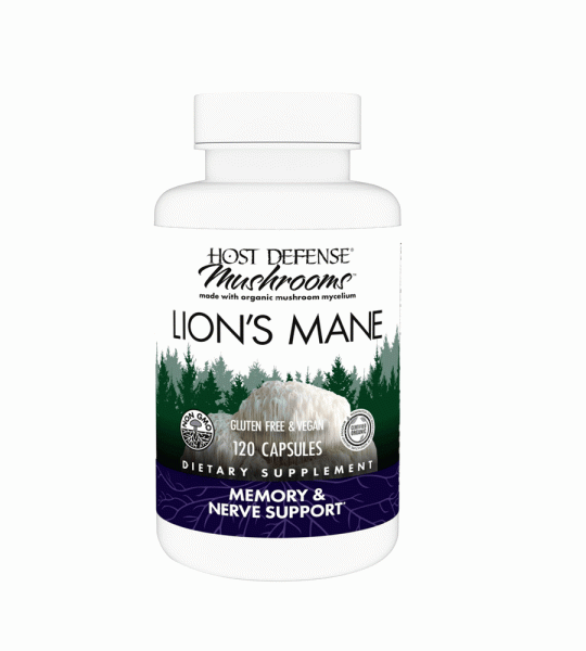 Host Defense Lion's Mane | Organic Mushroom Mycelium | Memory & Nerve Support | 120 Vegan Capsules | Dietary Supplement