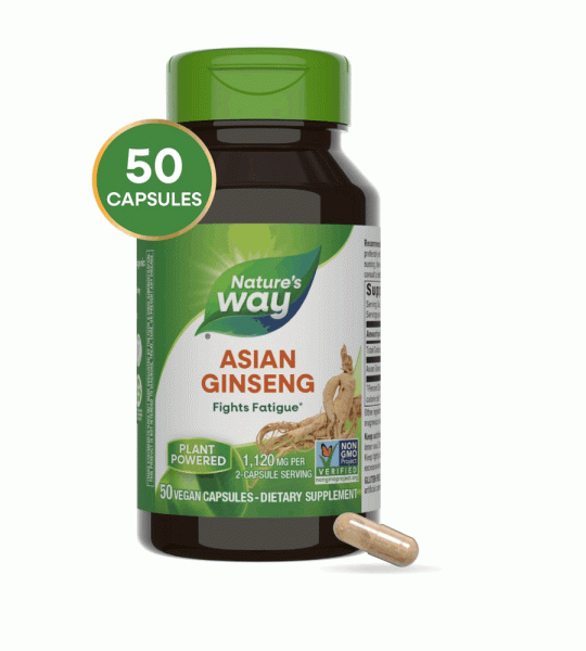 Nature’s Way Asian Ginseng | Energy & Stamina Support | 1120mg | 50 Vegan Capsules