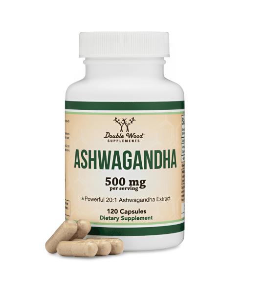 Double Wood Ashwagandha 20:1 Extract 500mg High-Potency Stress & Vitality Support 120 Capsules