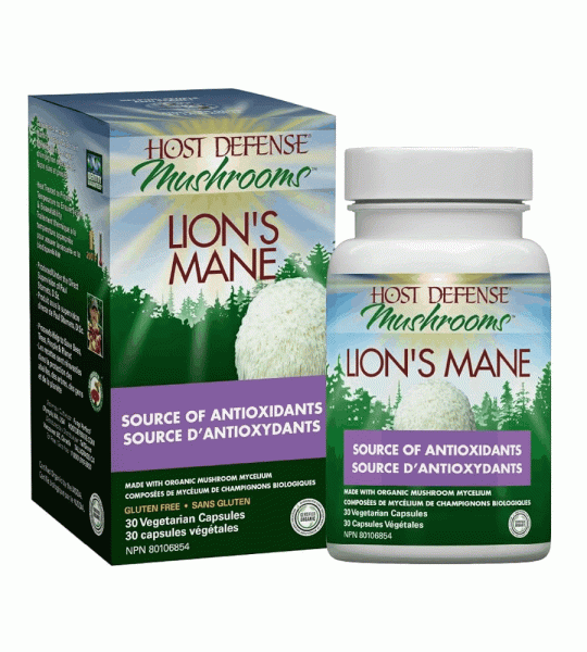Host Defense Lion’s Mane Organic Mushroom Mycelium Antioxidant & Brain Support 30 Vegetarian Capsules