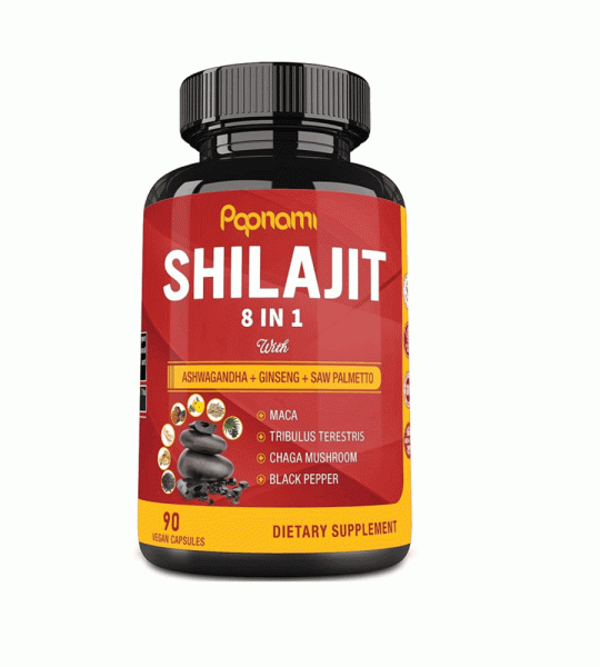 Popnami Shilajit 8-in-1 Enhanced Vitality & Strength With Ashwagandha Ginseng Maca & More | 90 Vegan Capsules