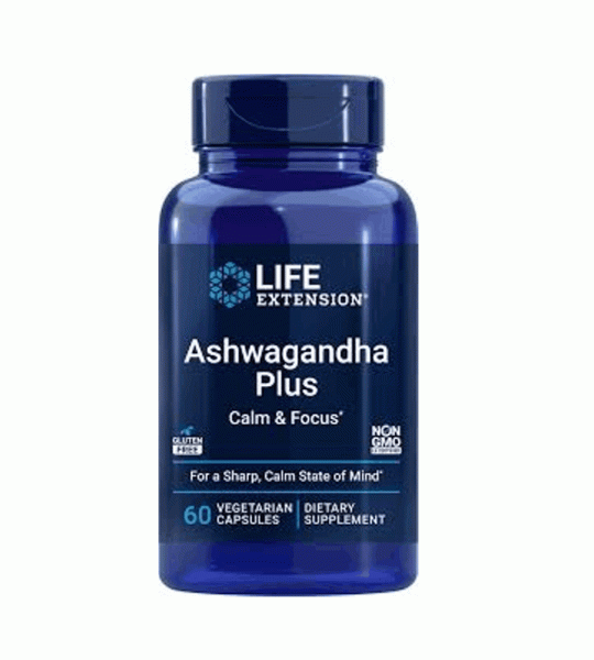 Life Extension Ashwagandha Plus Calm & Focus Stress & Mental Clarity Support 60 Capsules